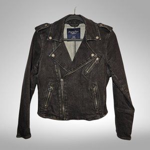 American Eagle Black Denim  Moto Jacket